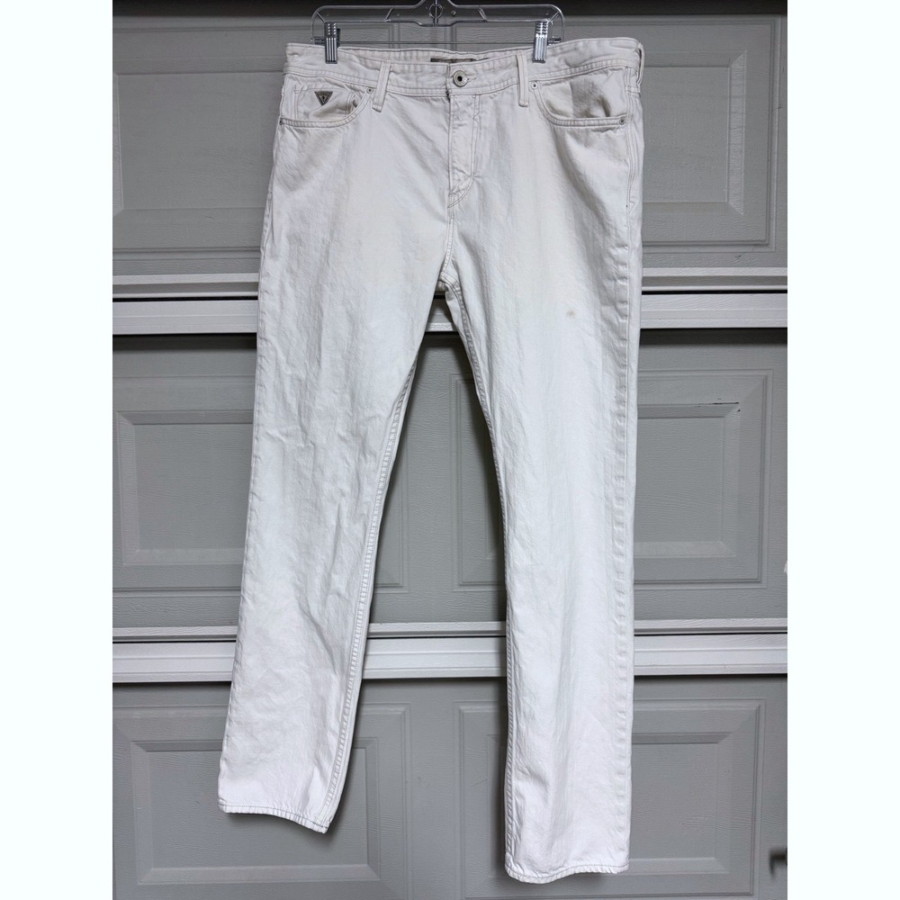 Guess Los Angeles 1981 Mens Straight Leg Jeans Off White Cream Denim 38x32